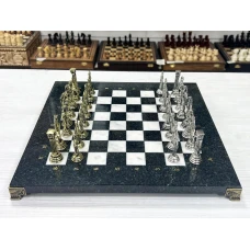 Шахматы каменные Афина мрамор/змеевик 32х32