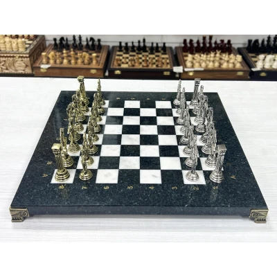 Шахматы каменные Афина мрамор/змеевик 32х32