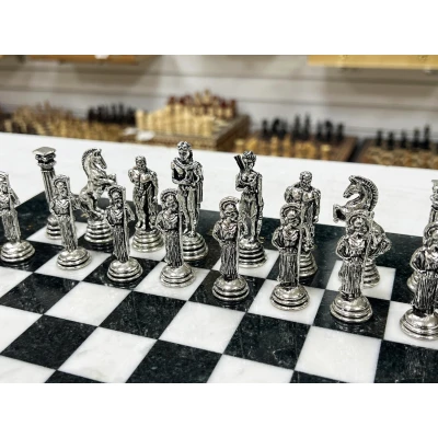Шахматы каменные Афина мрамор/змеевик 32х32