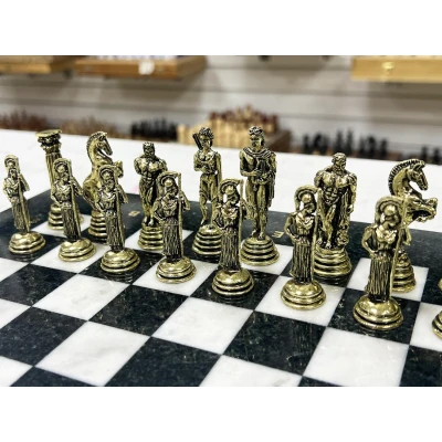 Шахматы каменные Афина мрамор/змеевик 32х32