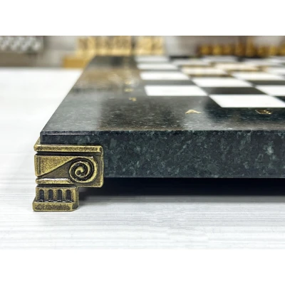 Шахматы каменные Афина мрамор/змеевик 32х32