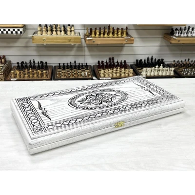 Нарды из массива Орнамент ясень белые