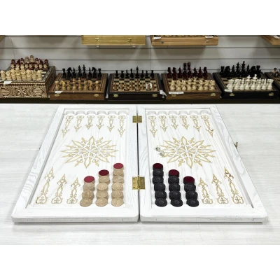 Нарды из массива Орнамент ясень белые