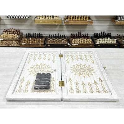 Нарды из массива Орнамент ясень белые