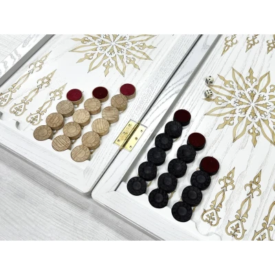 Нарды из массива Орнамент ясень белые