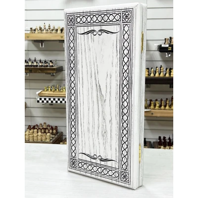 Нарды из массива Орнамент ясень белые