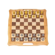 Шахматы деревянные подарочные с ручкой и ячейками, фигуры металл