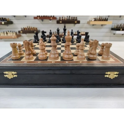 Шахматы в ларце профессиональные Индийский Стаунтон мореный дуб с утяжелением