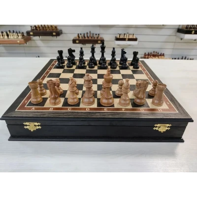 Шахматы в ларце профессиональные Индийский Стаунтон мореный дуб с утяжелением