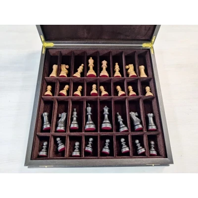 Шахматы в ларце профессиональные Индийский Стаунтон мореный дуб с утяжелением