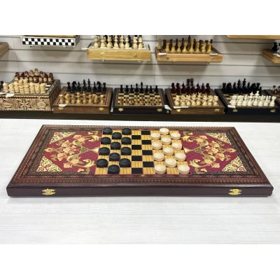 Нарды деревянные Красный узор большие 60 на 60 см