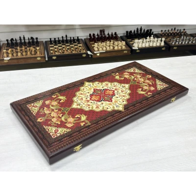 Нарды деревянные Красный узор большие 60 на 60 см