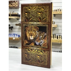 Нарды шашки подарочные деревянные с рисунком Львы средние 50 на 50 см