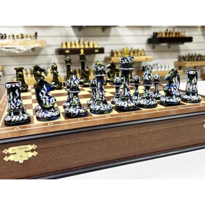 Шахматный ларец Махагон красное дерево с фигурами Каллиграфия 45 см