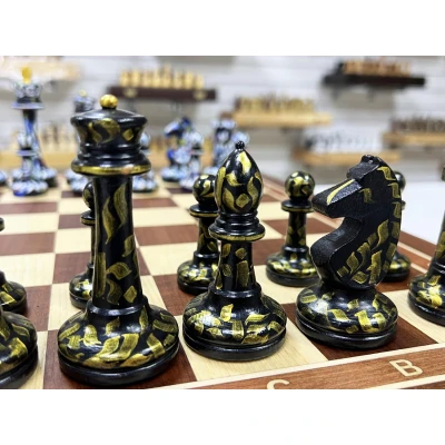 Шахматный ларец Махагон красное дерево с фигурами Каллиграфия 45 см