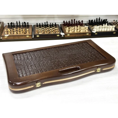 Нарды кожаные Презент с ручкой коричневые 55 см