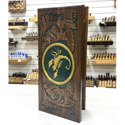 Нарды резные с эпоксидной смолой Скорпион из бука 60 см