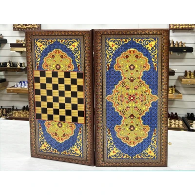 Нарды деревянные с рисунком Синий узор 60 на 60 см 