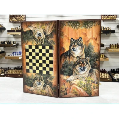 Нарды деревянные большие Волки 60 см