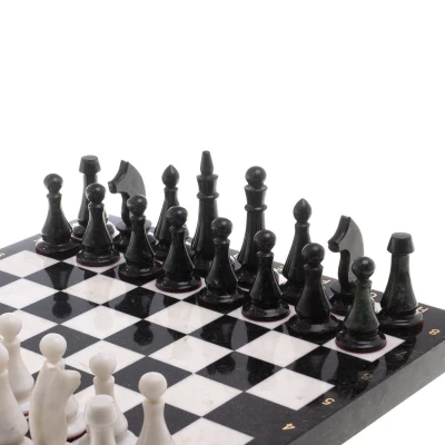 Шахматы "Каменные" мрамор, змеевик доска 40х40 см / Шахматы подарочные / Набор шахмат / Настольная игра