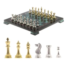 Шахматы из камня "Стаунтон" доска 40х40 см змеевик фигуры металл / Шахматы настольные / Набор шахмат / Шахматы сувенирные