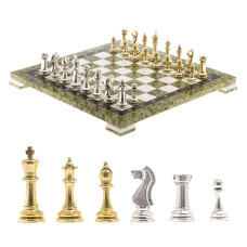 Шахматы из камня "Стаунтон" доска 40х40 см змеевик мрамор фигуры металл / Шахматы настольные / Набор шахмат / Шахматы сувенирные
