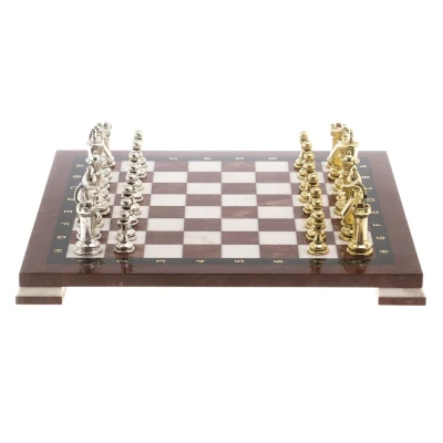  Шахматы из камня "Стаунтон" доска 40х40 см лемезит мрамор фигуры металл / Шахматы подарочные / Набор шахмат / Настольная игра