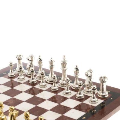 Шахматы из камня "Стаунтон" доска 40х40 см лемезит мрамор фигуры металл / Шахматы подарочные / Набор шахмат / Настольная игра