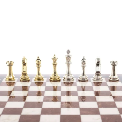  Шахматы из камня "Стаунтон" доска 40х40 см лемезит мрамор фигуры металл / Шахматы подарочные / Набор шахмат / Настольная игра