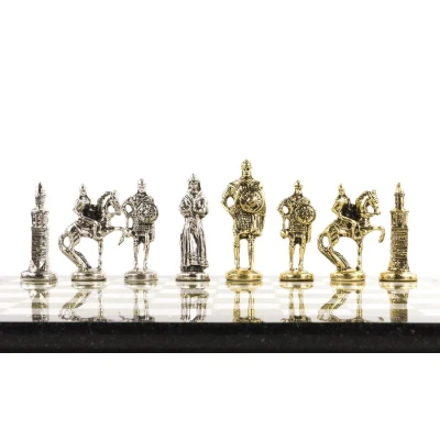 Шахматы из камня с металлическими фигурами "Русь" доска 40х40 см мрамор и змеевик 120699