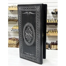 Нарды из массива Орнамент ясень черные