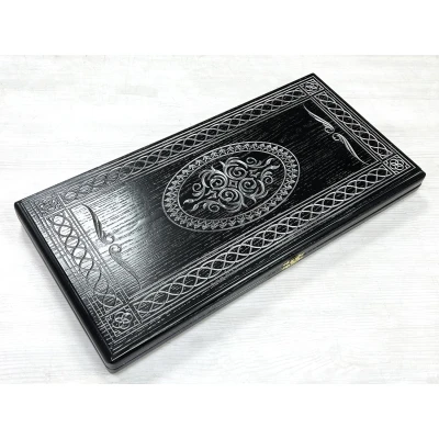 Нарды из массива Орнамент ясень черные