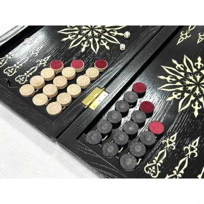 Нарды из массива Орнамент ясень черные