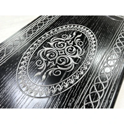 Нарды из массива Орнамент ясень черные