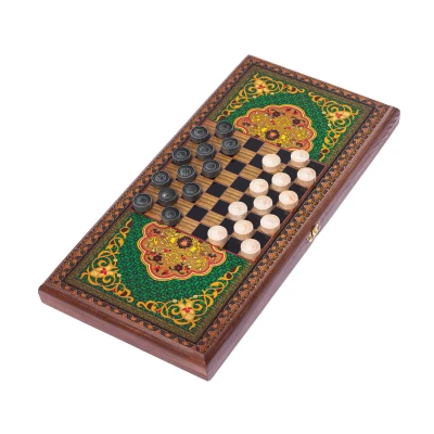 Нарды деревянные Зеленый узор малые 40 на 40 см