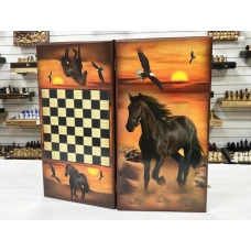 Нарды деревянные подарочные длинные Жеребец средние 50 см