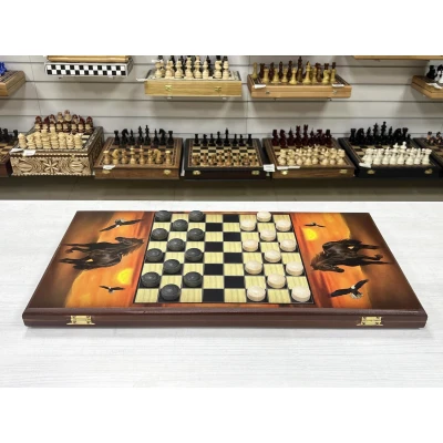 Нарды деревянные подарочные длинные Жеребец средние 50 см