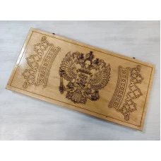 Нарды длинные из дерева Герб РФ большие подарочные с чехлом, светлые