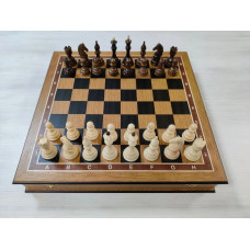 Шахматы деревянные в подарочном ларце из дуба с утяжеленными фигурыми из граба 45 на 45 см ручная работа