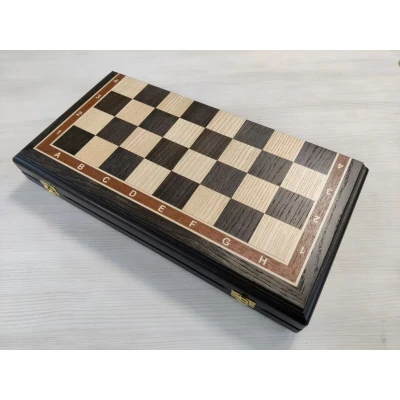 Шахматная доска без фигур складная из шпона мореного дуба эксклюзивная 45 см