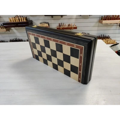 Шахматная доска без фигур складная из шпона мореного дуба эксклюзивная 45 см