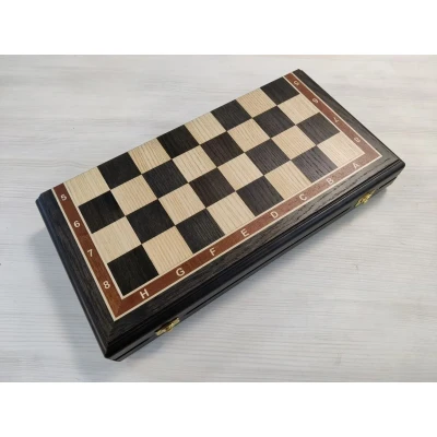 Шахматная доска без фигур складная из шпона мореного дуба эксклюзивная 45 см