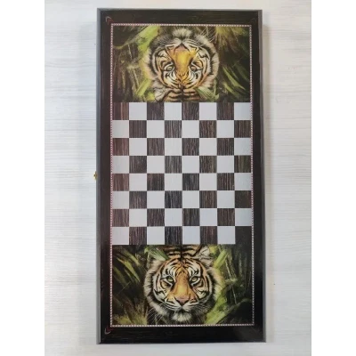 Нарды шашки деревянные Тигр в траве 50 на 50 см