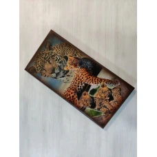 Нарды деревянные подарочные с цветным рисунком Леопард средние 50 см