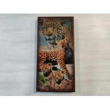 Нарды деревянные подарочные с цветным рисунком Леопард средние 50 см