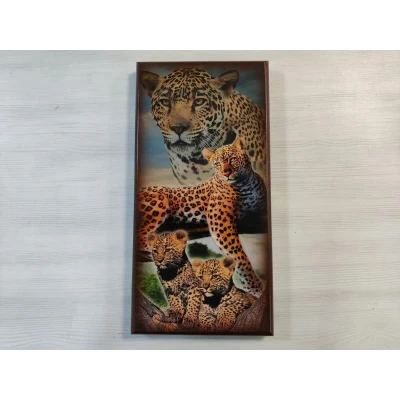 Нарды деревянные подарочные с цветным рисунком Леопард средние 50 см