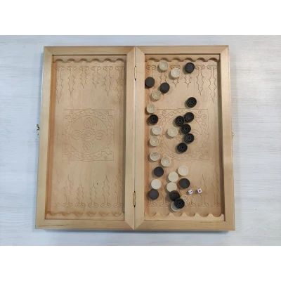 Нарды подарочные длинные из дерева с вставками из экокожи 50 см