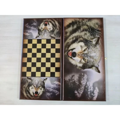 Нарды деревянные подарочные Волчий оскал средние 50 см