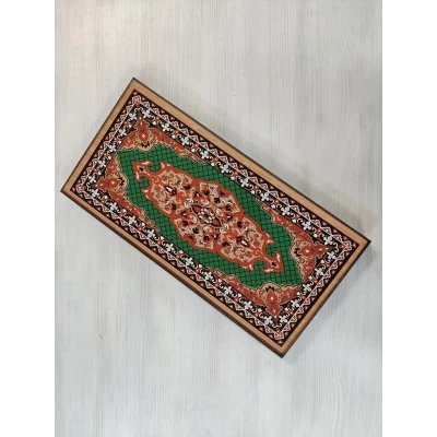 Нарды деревянные подарочные с цветным рисунком и полем для шашек Зеленый узор средние 50 см