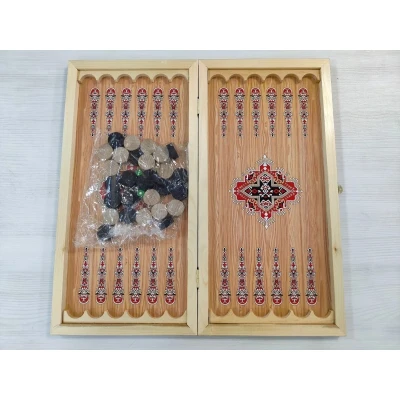 Нарды деревянные подарочные с цветным рисунком и полем для шашек Зеленый узор средние 50 см